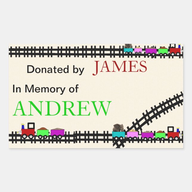 In Memory of Donated Train Bookplates Rectangular Sticker (Front)