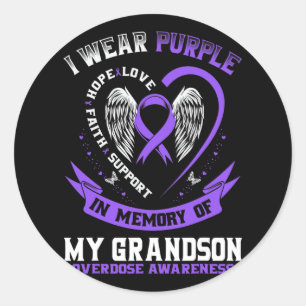 In Memory Of Grandson Drug Overdose Awareness Ribb Classic Round Sticker