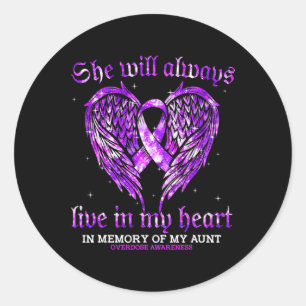In Memory Of My Aunt Overdose Awareness Angel Wing Classic Round Sticker