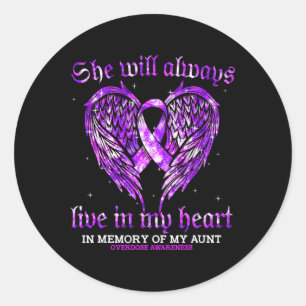 In Memory Of My Aunt Overdose Awareness Angel Wing Classic Round Sticker