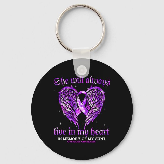 In Memory Of My Aunt Overdose Awareness Angel Wing Key Ring (Front)