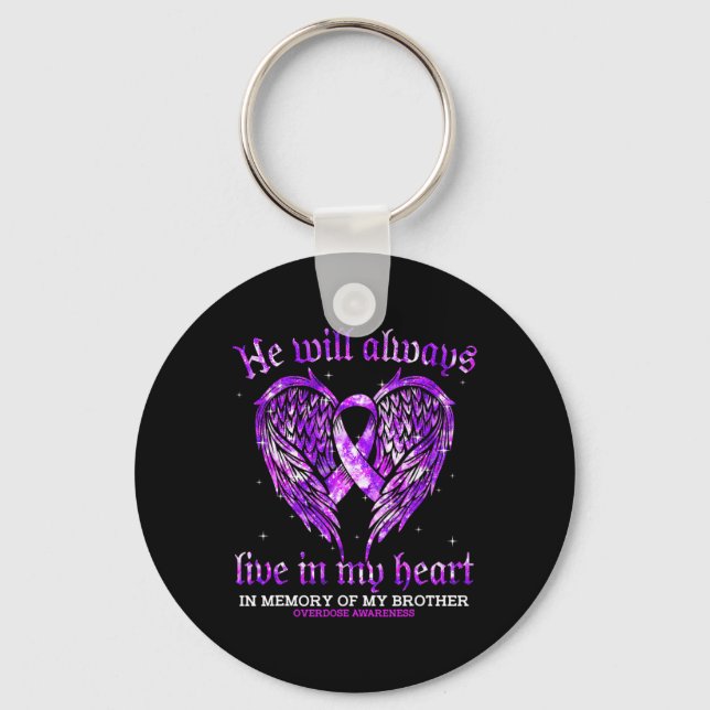 In Memory Of My Brother Overdose Awareness Angel W Key Ring (Front)