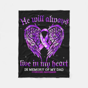 In Memory Of My Dad Overdose Awareness Angel Wing  Fleece Blanket