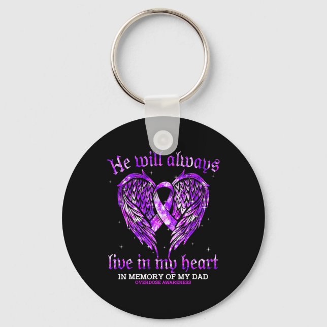 In Memory Of My Dad Overdose Awareness Angel Wing  Key Ring (Front)