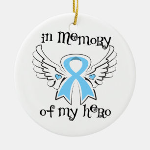 In Memory of My Hero Angel Wings Prostate Cancer Ceramic Tree Decoration