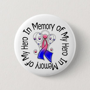 In Memory of My Hero Male Breast Cancer Angel Wing 6 Cm Round Badge