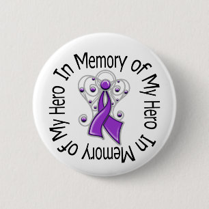 In Memory of My Hero Pancreatic Cancer Angel Wings 6 Cm Round Badge