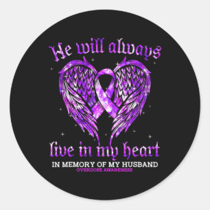 In Memory Of My Husband Overdose Awareness Angel W Classic Round Sticker