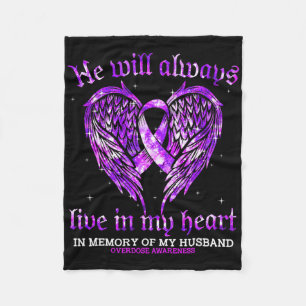 In Memory Of My Husband Overdose Awareness Angel W Fleece Blanket