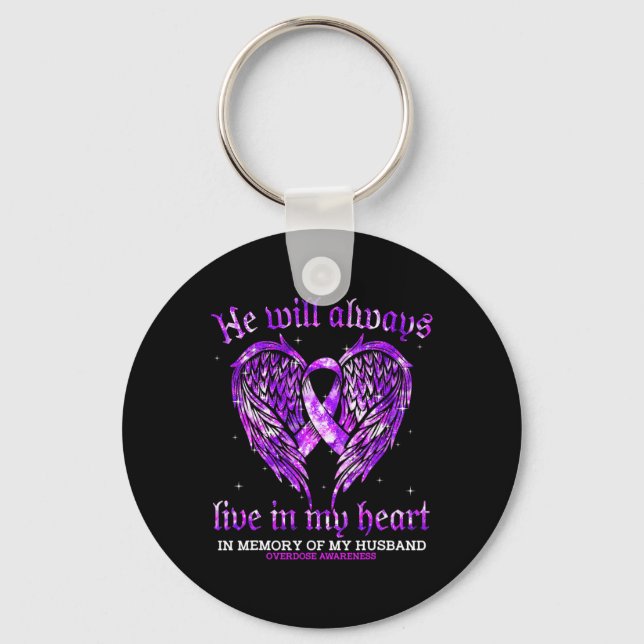 In Memory Of My Husband Overdose Awareness Angel W Key Ring (Front)