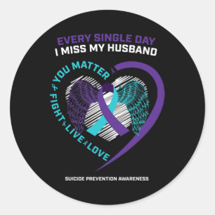 In Memory Of My Loving Husband Suicide Prevention Classic Round Sticker
