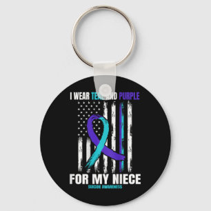 In Memory Of My Niece Suicide Awareness USA Flag B Key Ring