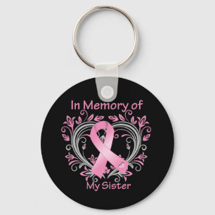 In Memory of My Sister Breast Cancer Heart Key Ring