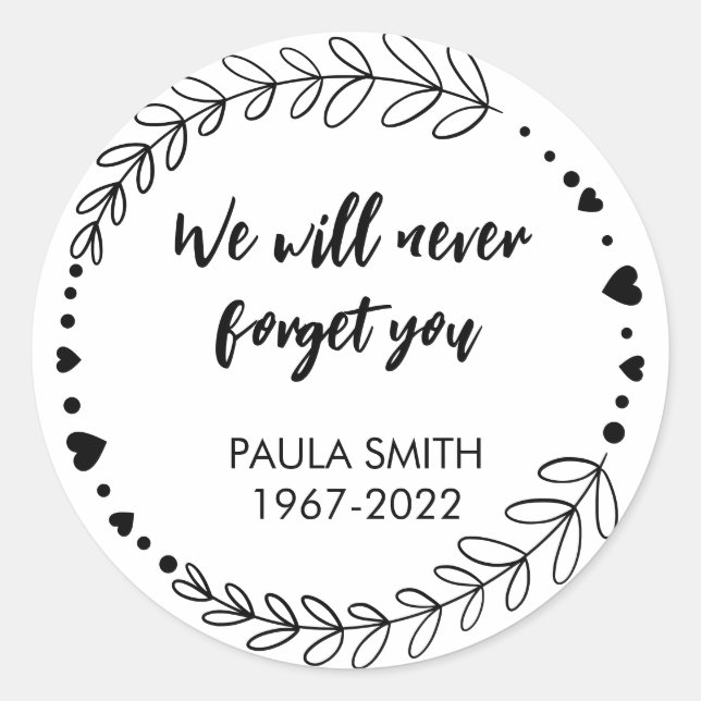 In Memory Of. We will never forget you Classic Rou Round Sticker (Front)