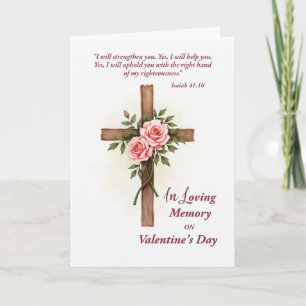 In Memory Valentines Day Religious Cross Flower Card