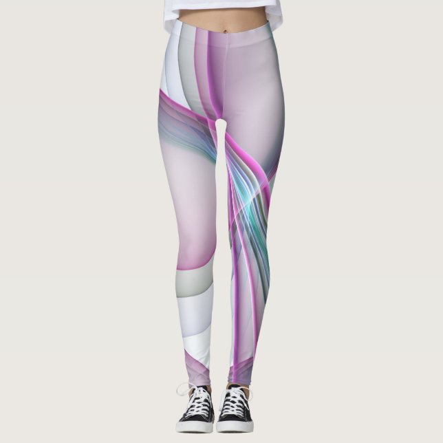 In Motion, Modern Abstract Colourful Fractal Art Leggings (Front)