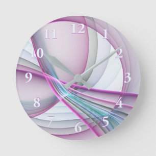 In Motion, Modern Abstract Colourful Fractal Art Round Clock