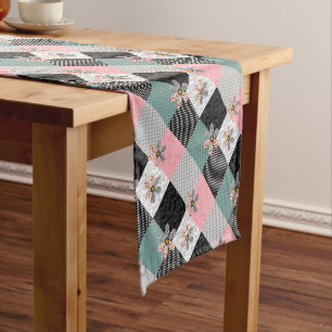 In multicolored colours patchwork rustic pattern short table runner