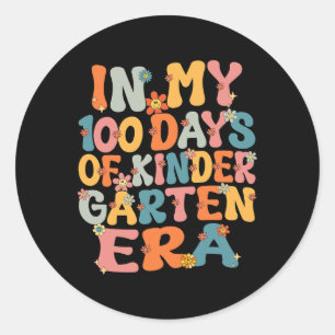 In My 100 Days Of Kindergarten Era Retro 100th Day Classic Round Sticker