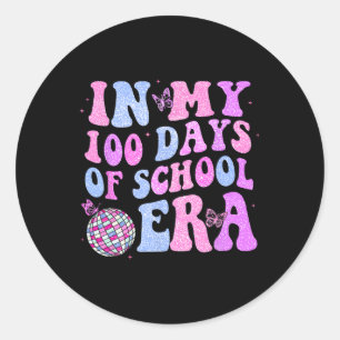 In My 100 Days Of School Era Retro Disco 100th Day Classic Round Sticker