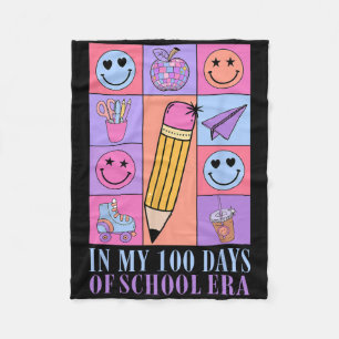 In My 100 Days Of School Era Retro Disco 100th Day Fleece Blanket