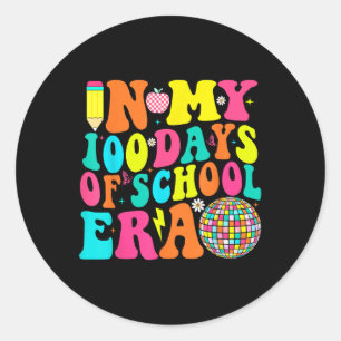 In My 100 Days Of School Era Teacher Kids Retro 10 Classic Round Sticker