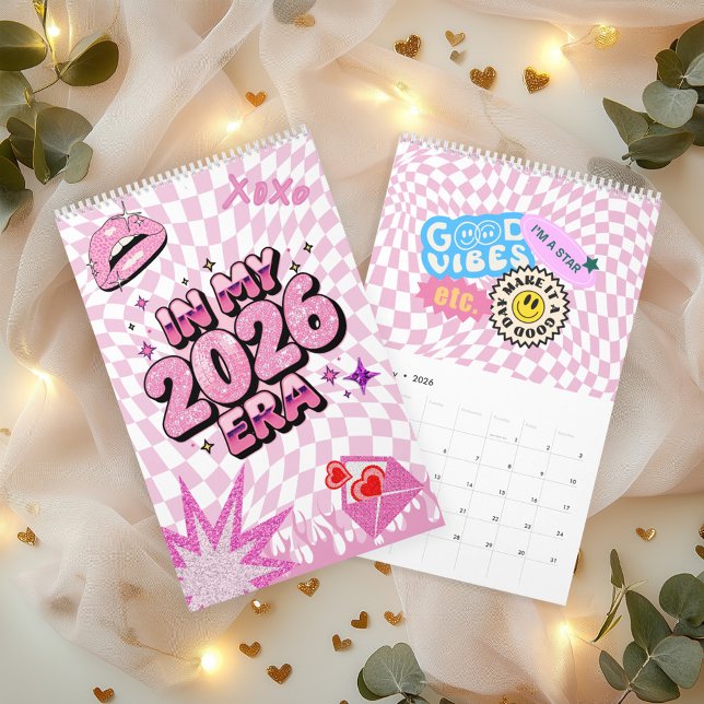 In My 2026 Era Pink Aesthetic Calendar with Quotes (Y2K Pink Aesthetic Calendar with Uplifting Quotes every months, gift for her, niece, best friend.)
