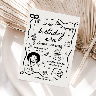 In my birthday Era Black Retro Birthday Invitation
