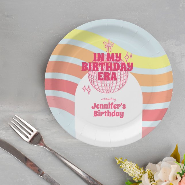 In My Birthday Era Retro Pink Disco Ball Party Paper Plate (Creator Uploaded)