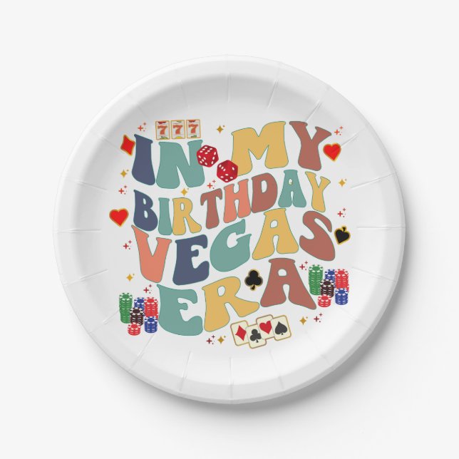 In My Birthday Vegas Era Vacation Party Travel Paper Plate (Front)