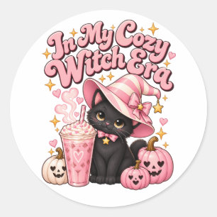 In My Cosy Witch Era Pink Halloween Classic Round Sticker