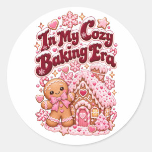 In My Cozy Baking Era Pink Christmas Gingerbread Classic Round Sticker