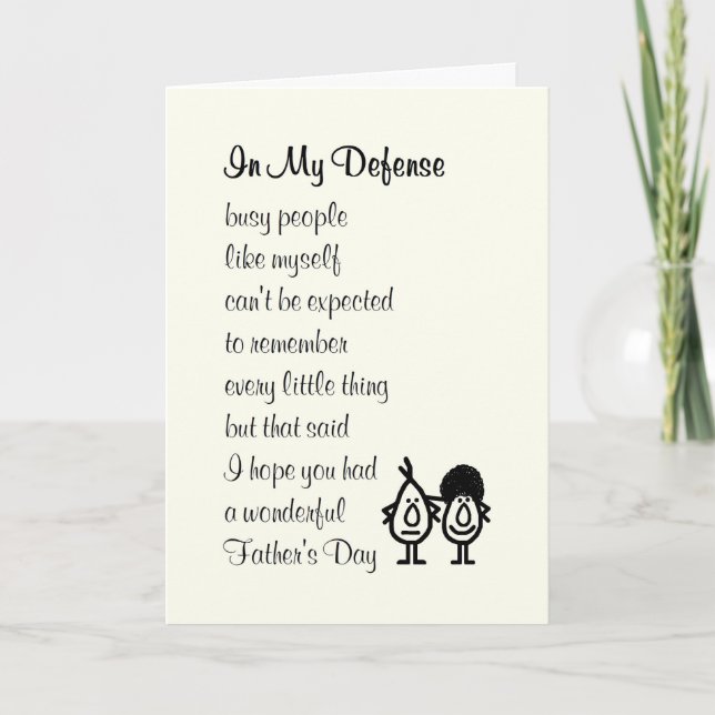 In My Defence - a funny Happy Father's Day poem Card (Front)