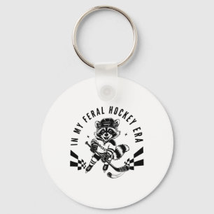 In My Feral Hockey Era Cute Raccoon Hockey Key Ring