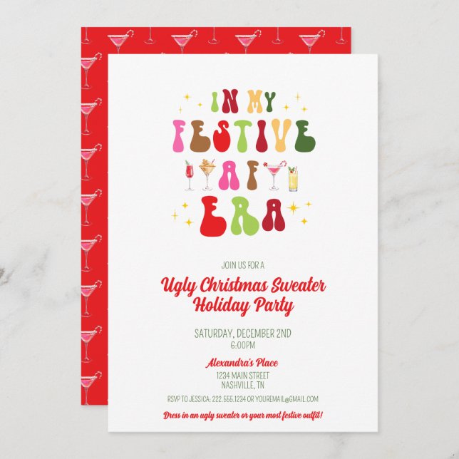 In My Festive AF Era Sassy Christmas Ugly Sweater Invitation (Front/Back)