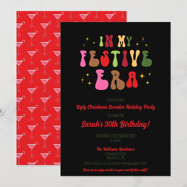 In My Festive Era Trendy Christmas 30th Birthday Invitation (Front/Back)