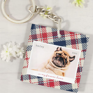 In My Forever Home Plaid Pattern Pet Photo Key Ring