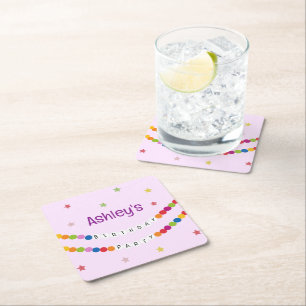 In My Friendship Bracelet Era Birthday Party Square Paper Coaster