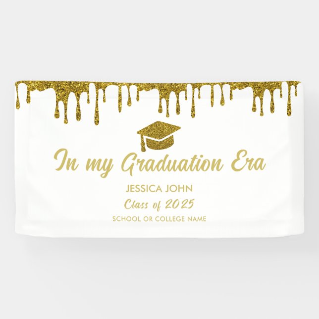 In my graduation era white and gold graduation  banner (Horizontal)