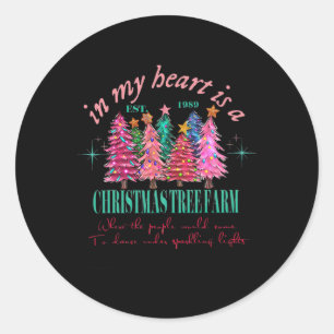 In My Heart Is A Christmas Xmas Tree Farm Vintage Classic Round Sticker