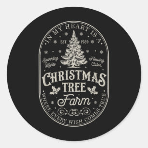 In My Heart Is A Christmas Xmas Tree Farm Vintage Classic Round Sticker