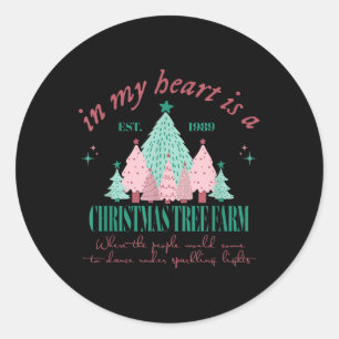 In My Heart Is A Christmas Xmas Tree Farm Vintage Classic Round Sticker