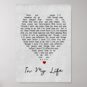 In My Life Grey Heart Song Lyric Wall Art Print