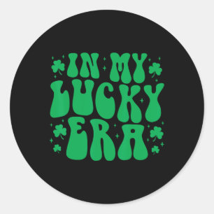 In My Lucky Era Groovy St Patricks Day Shamrock Lu Classic Round Sticker