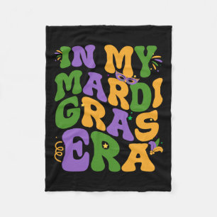 In My Mardi Gras Era Retro Groovy Fleur De Lis Fat Fleece Blanket