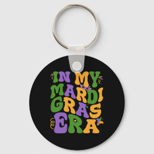 In My Mardi Gras Era Retro Groovy Fleur De Lis Fat Key Ring