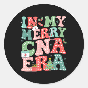 In My Merry Cna Era Groovy Nurse Christmas Holiday Classic Round Sticker