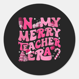 In My Merry Teacher Era Retro Groovy Teacher Chris Classic Round Sticker