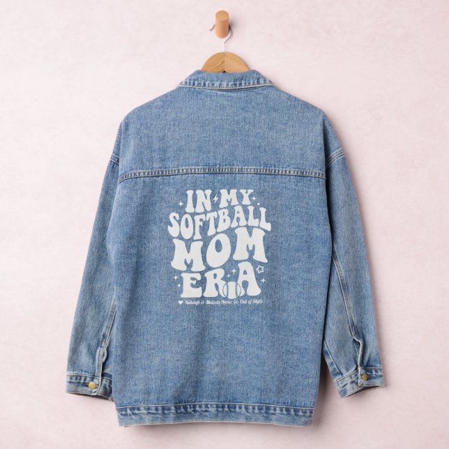 In My Softball Mum Era Personalised Kids Names Denim Jacket (Hangar)