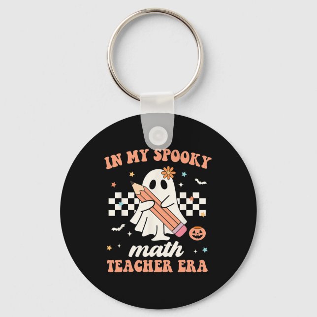 In My Spooky Math Teacher Era Groovy Retro Hallowe Key Ring (Front)
